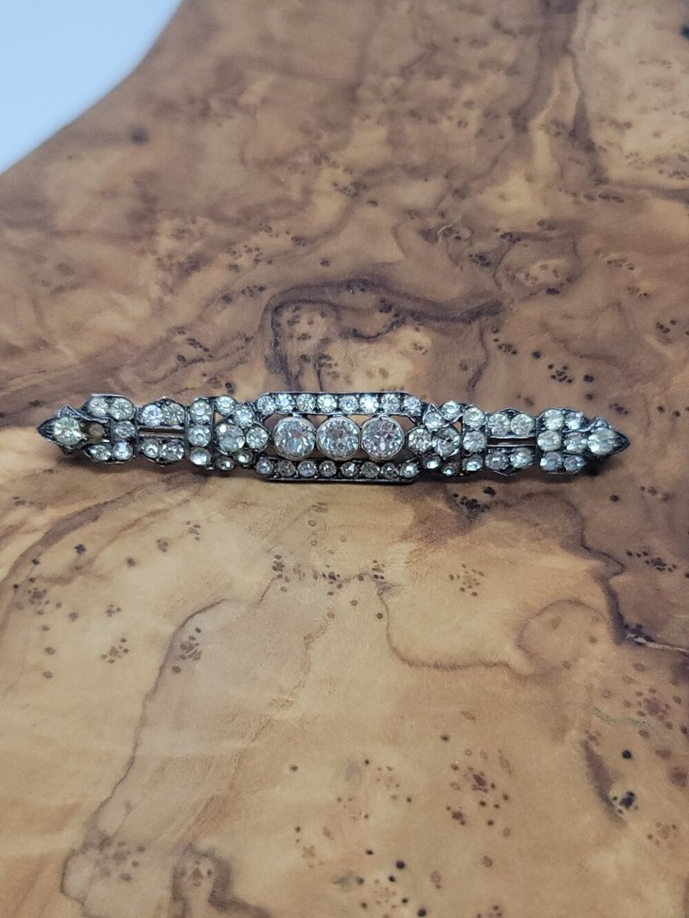 Antique Art Deco French Paste & Sterling Bar Brooch